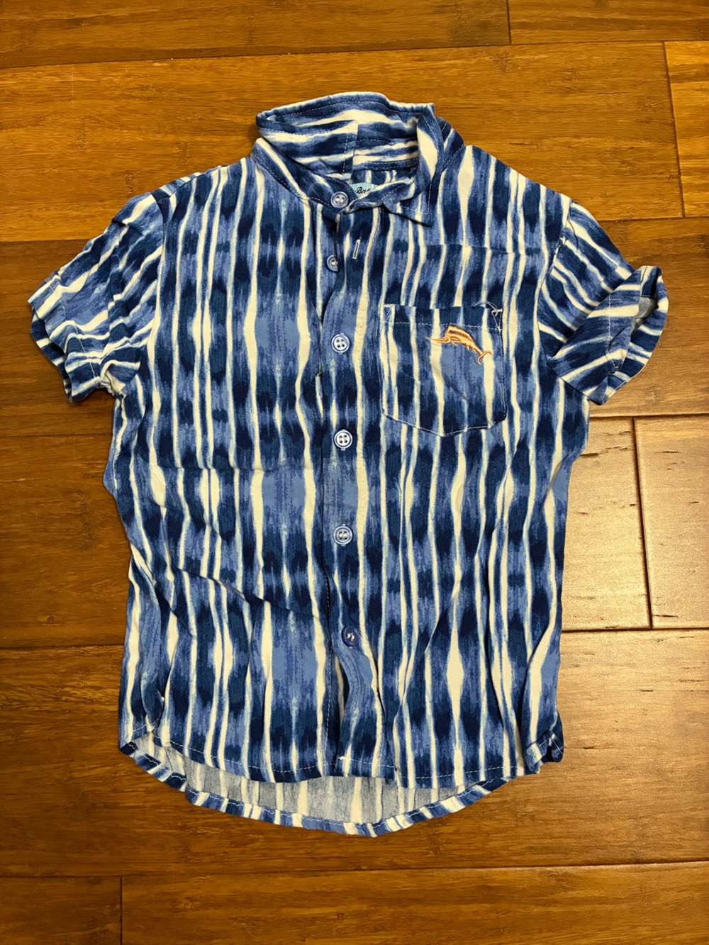 Tommy Bahama Navy and White Tie-Dye Stripe Short Sleeve Button Down